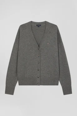Cardigan en laine et coton gris chiné coupe Relaxed