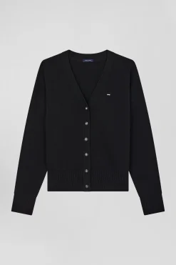 Cardigan en laine et coton gris anthracite coupe Relaxed