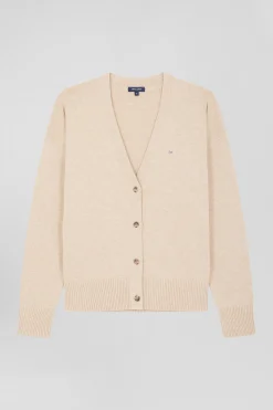 Cardigan en laine et coton beige coupe Relaxed