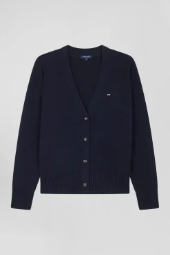 Cardigan en laine et coton bleu marine coupe Relaxed