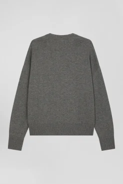 Cardigan en laine et coton gris chiné coupe Relaxed