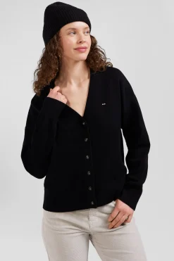 Cardigan en laine et coton gris anthracite coupe Relaxed