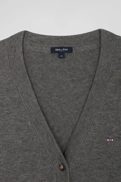 Cardigan en laine et coton gris chiné coupe Relaxed
