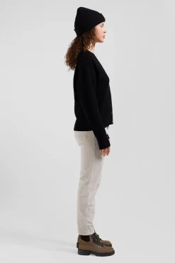 Cardigan en laine et coton gris anthracite coupe Relaxed
