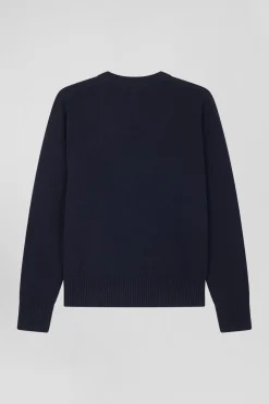 Cardigan en laine et coton bleu marine coupe Relaxed
