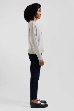 Cardigan en laine et coton gris coupe Relaxed