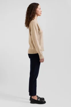 Cardigan en laine et coton beige coupe Relaxed