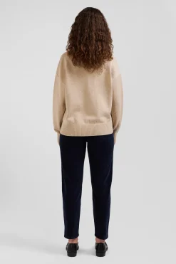 Cardigan en laine et coton beige coupe Relaxed