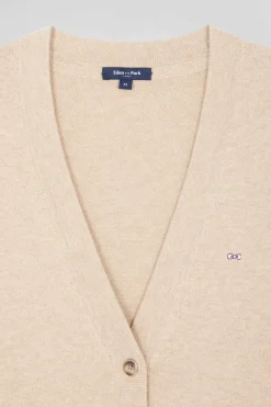 Cardigan en laine et coton beige coupe Relaxed