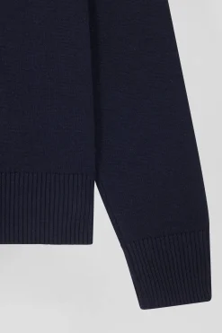 Cardigan en laine et coton bleu marine coupe Relaxed