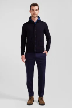 Cardigan en laine mérinos bleu marine coupe Regular