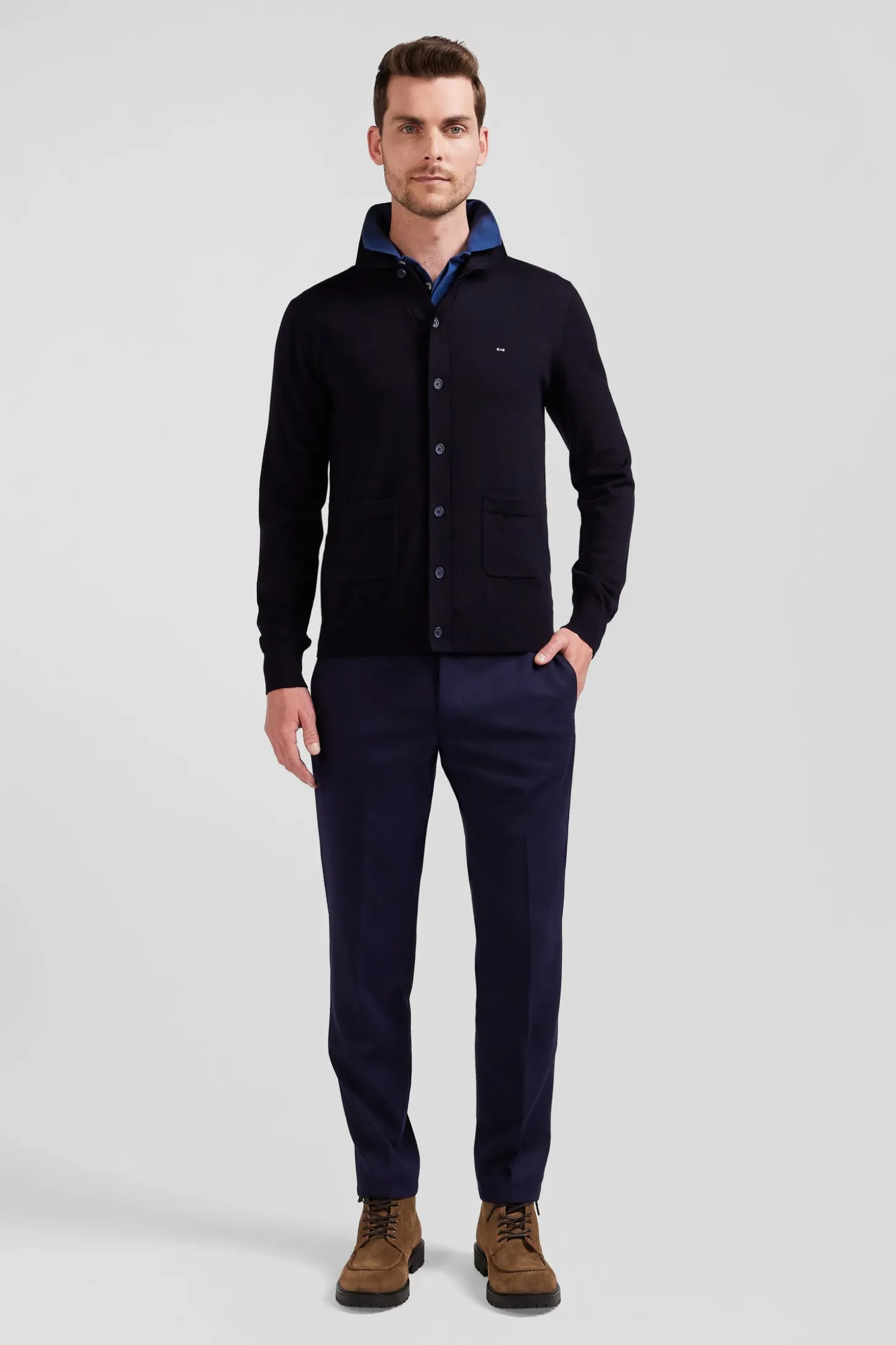 Cardigan en laine mérinos bleu marine coupe Regular