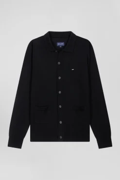 Cardigan en laine mérinos noir coupe Regular