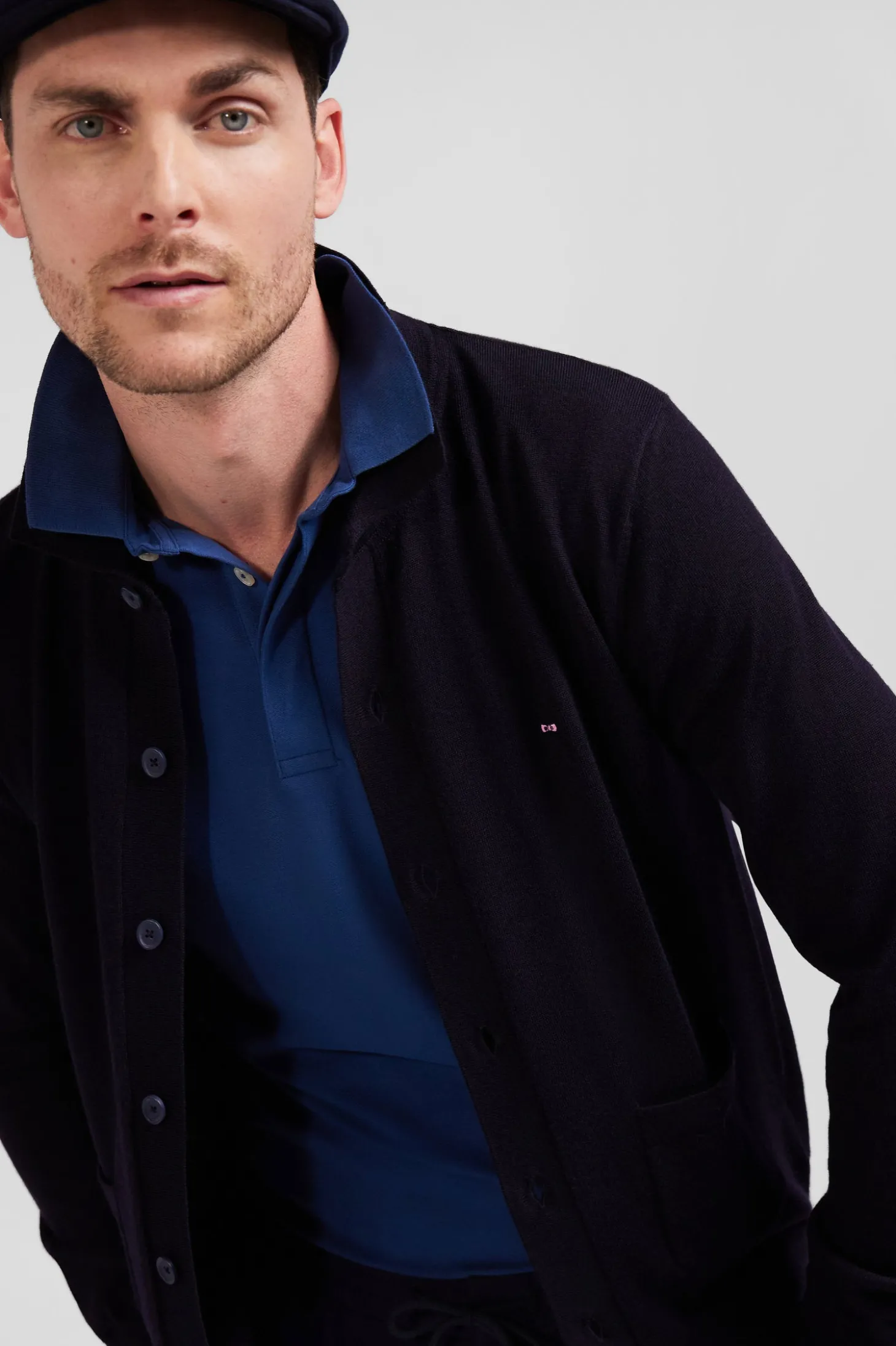 Cardigan en laine mérinos bleu marine coupe Regular