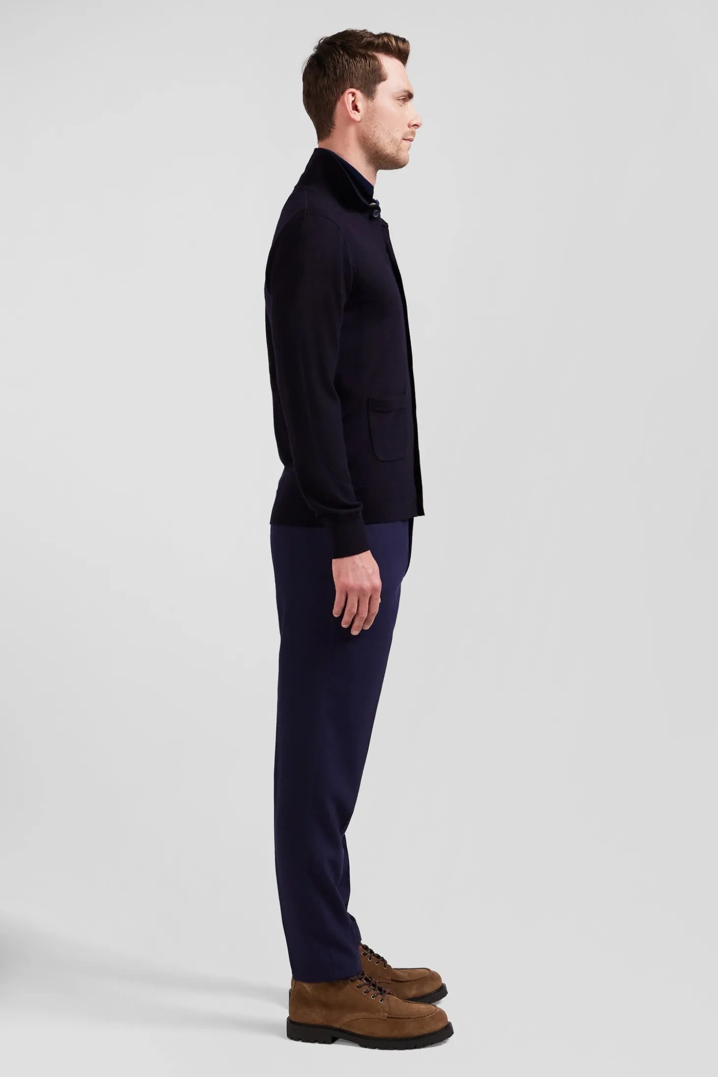 Cardigan en laine mérinos bleu marine coupe Regular