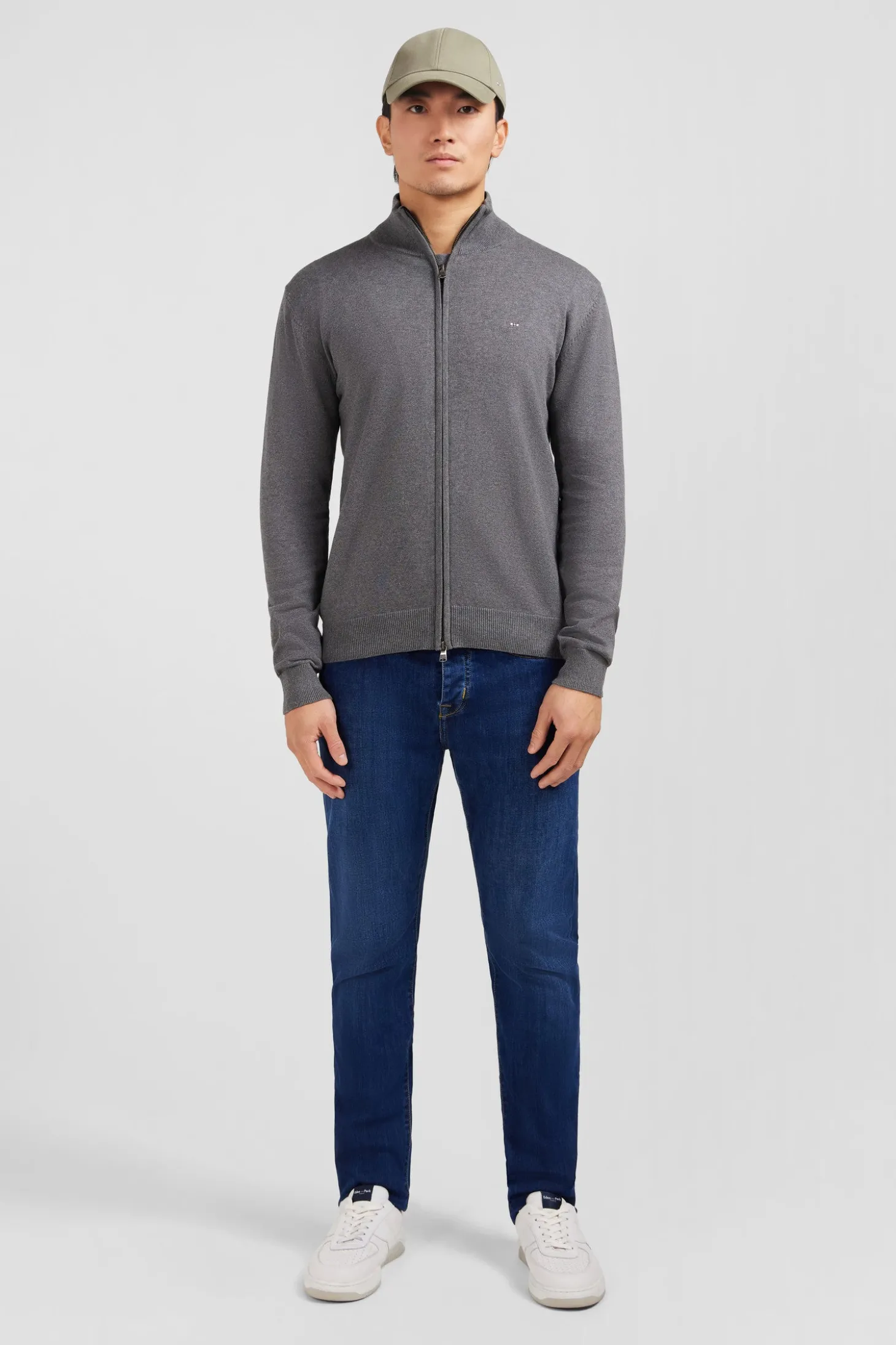 Cardigan gris zippé en coton