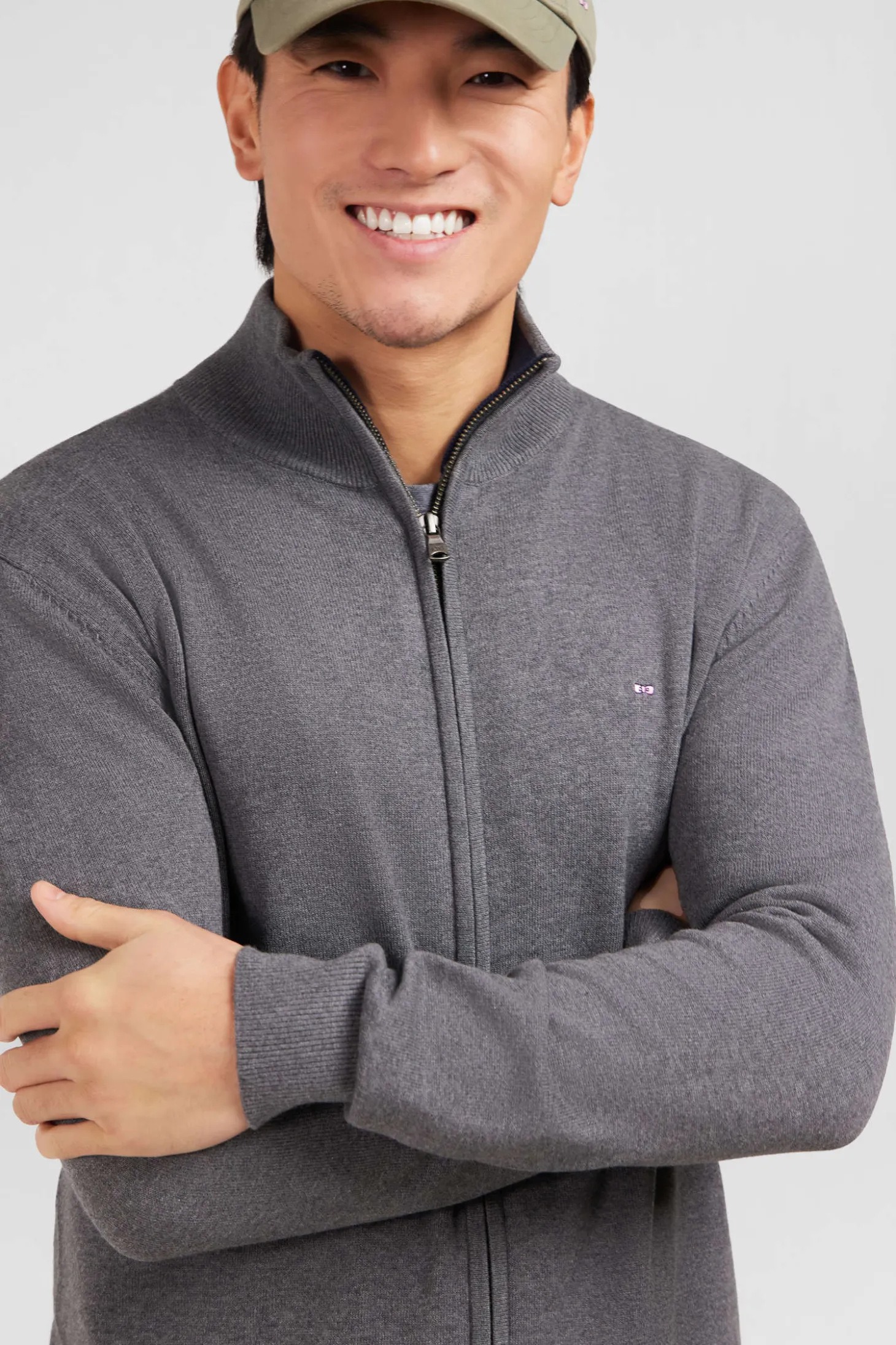 Cardigan gris zippé en coton