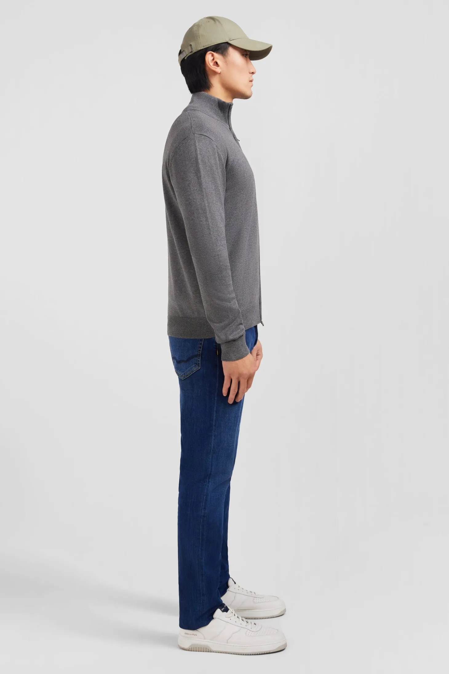 Cardigan gris zippé en coton
