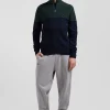 Cardigan zippé à col montant marine et vert en coton
