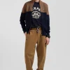Cardigan zippé à col montant marine et camel en coton