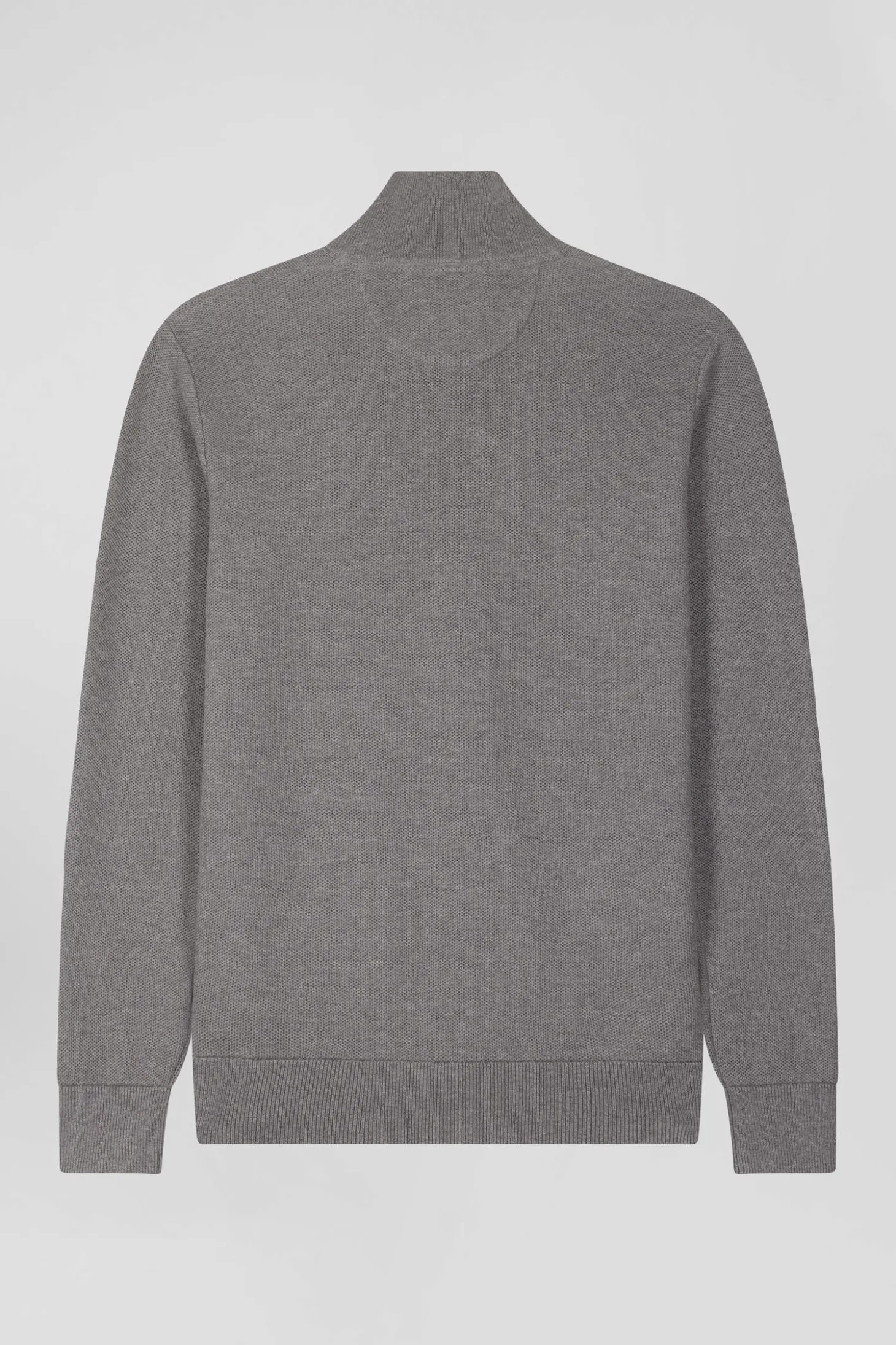 Cardigan zippé à col montant uni gris chiné en coton