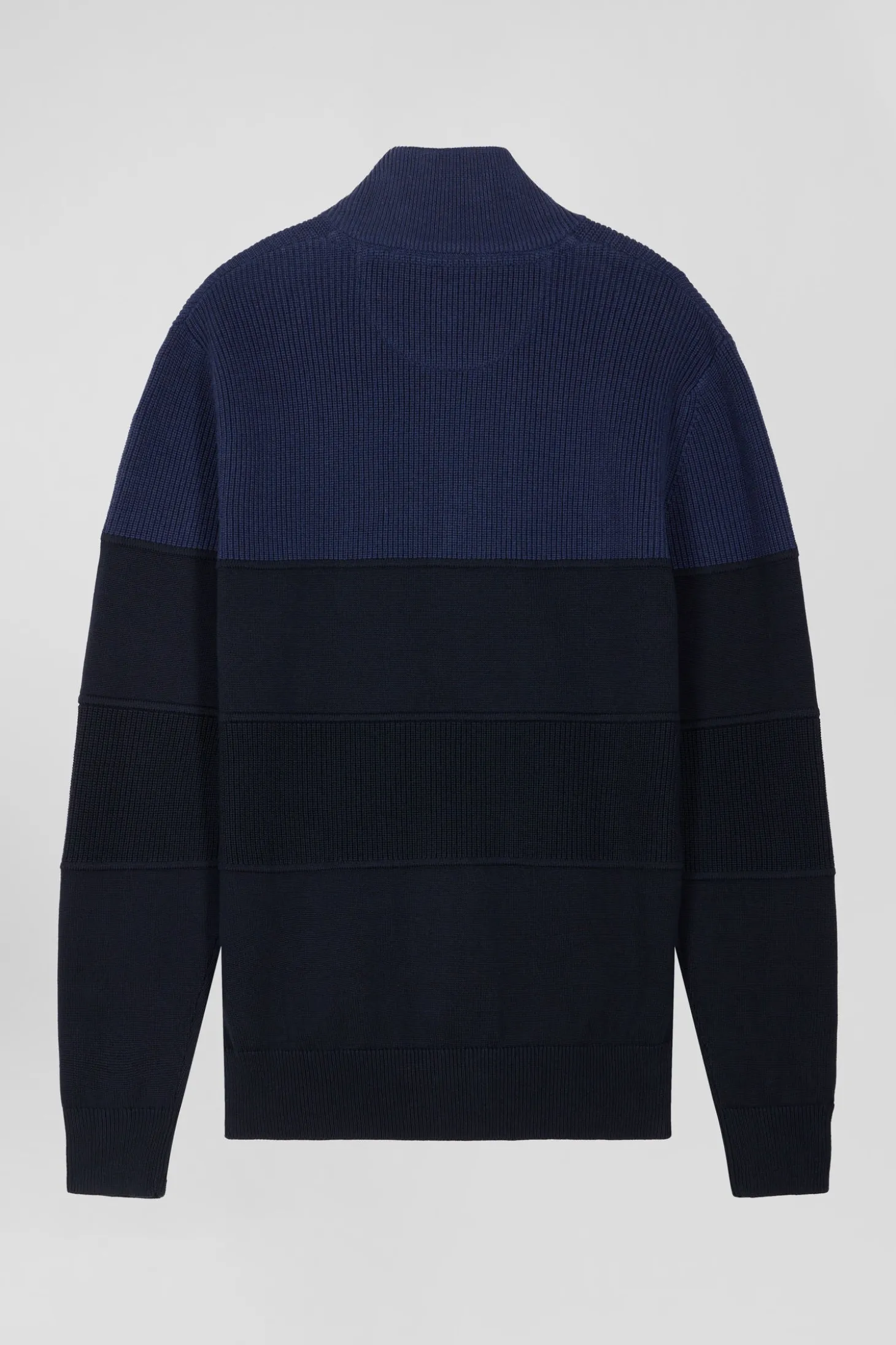 Cardigan zippé à col montant marine et bleu en coton