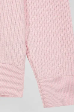 Cardigan zippé à col montant uni rose en coton