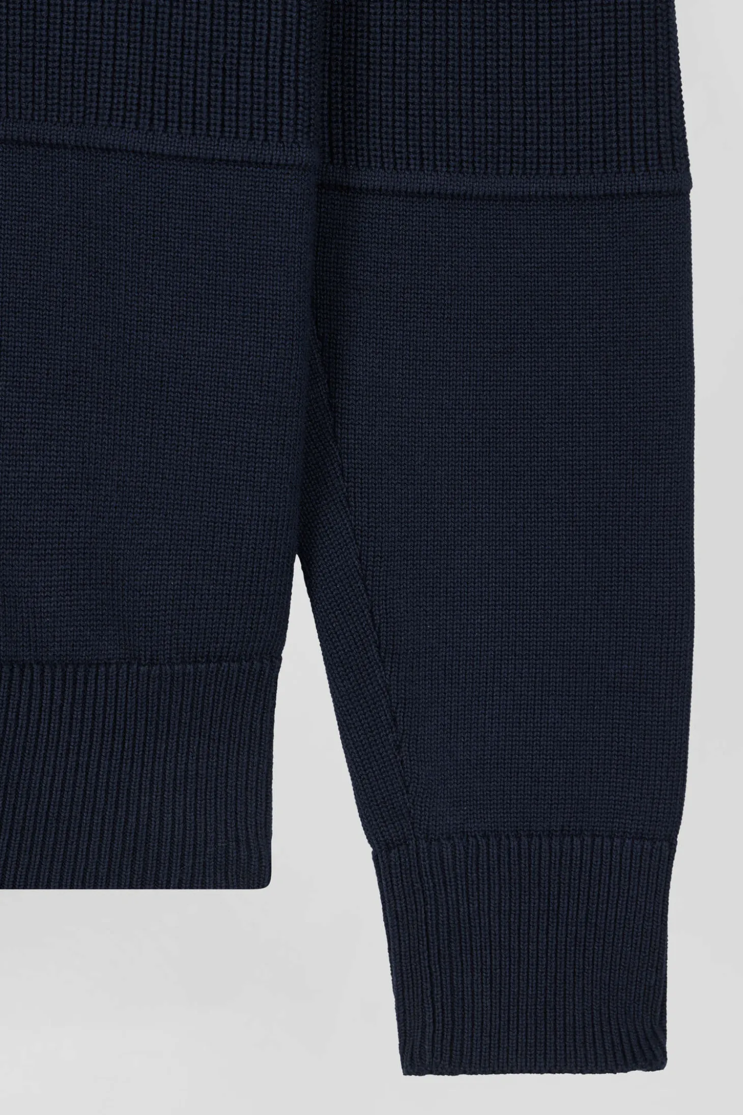 Cardigan zippé à col montant marine et vert en coton