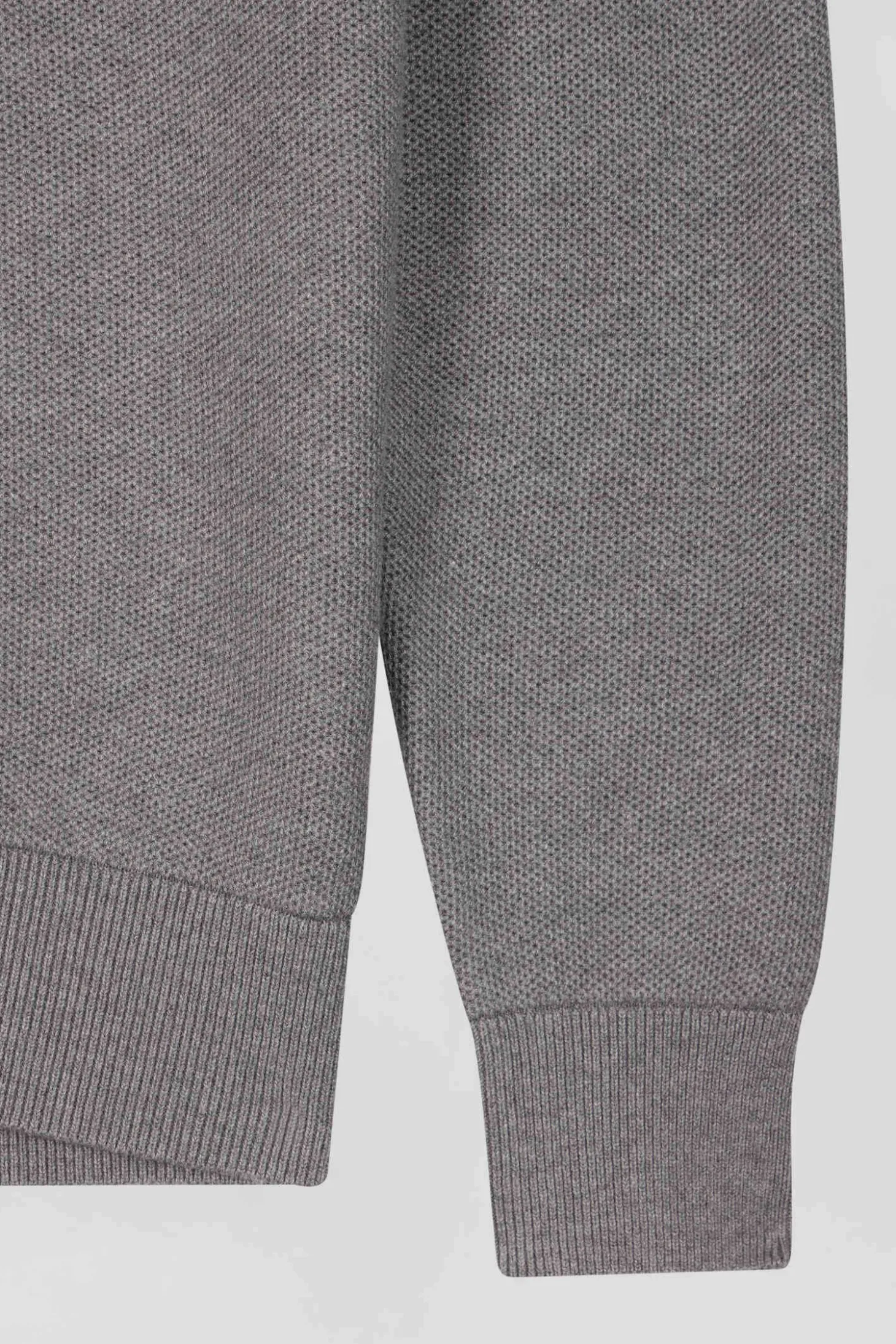 Cardigan zippé à col montant uni gris chiné en coton