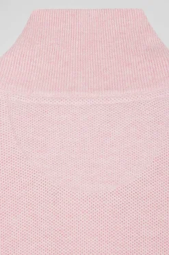 Cardigan zippé à col montant uni rose en coton