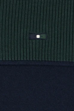 Cardigan zippé à col montant marine et vert en coton