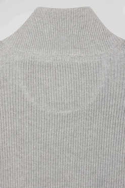 Cardigan zippé à col montant marine et gris en coton