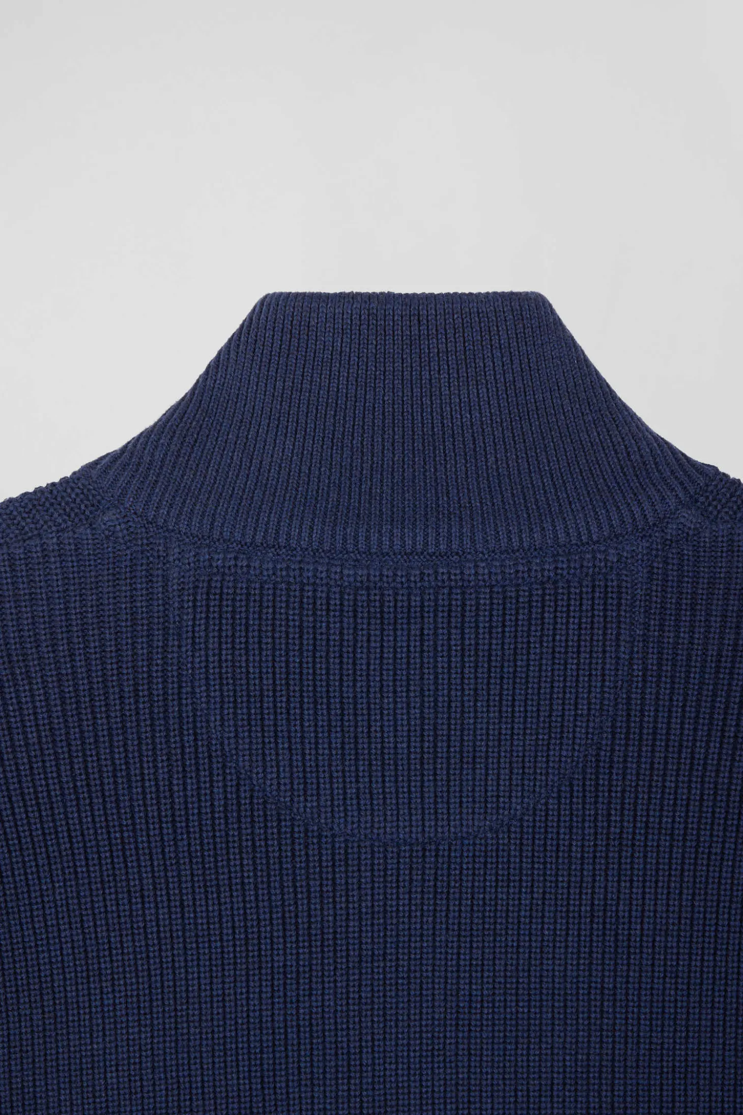 Cardigan zippé à col montant marine et bleu en coton