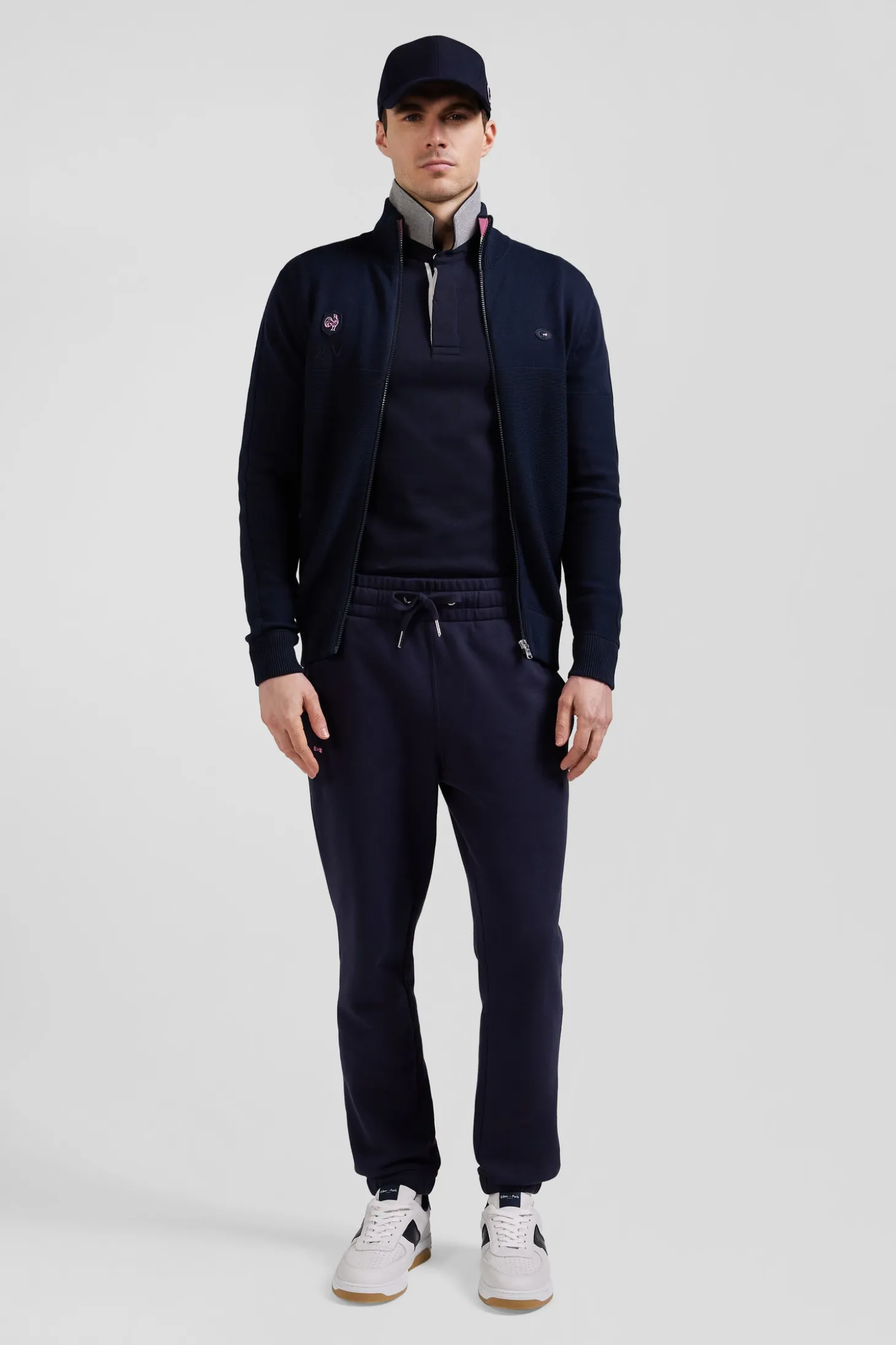 Cardigan zippé en coton bleu marine coupe Regular badge gomme détails XV de France tricolore