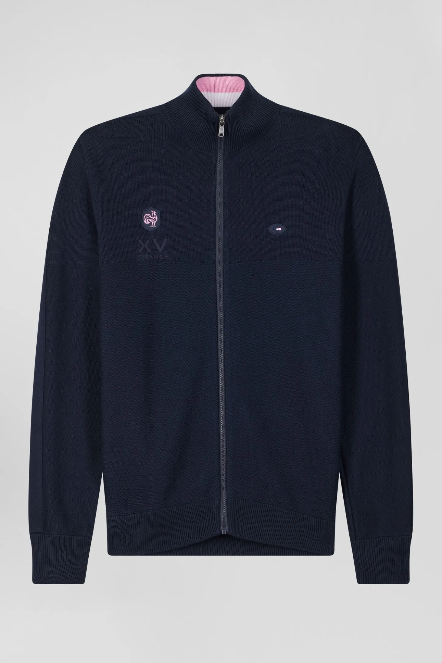 Cardigan zippé en coton bleu marine coupe Regular badge gomme détails XV de France tricolore