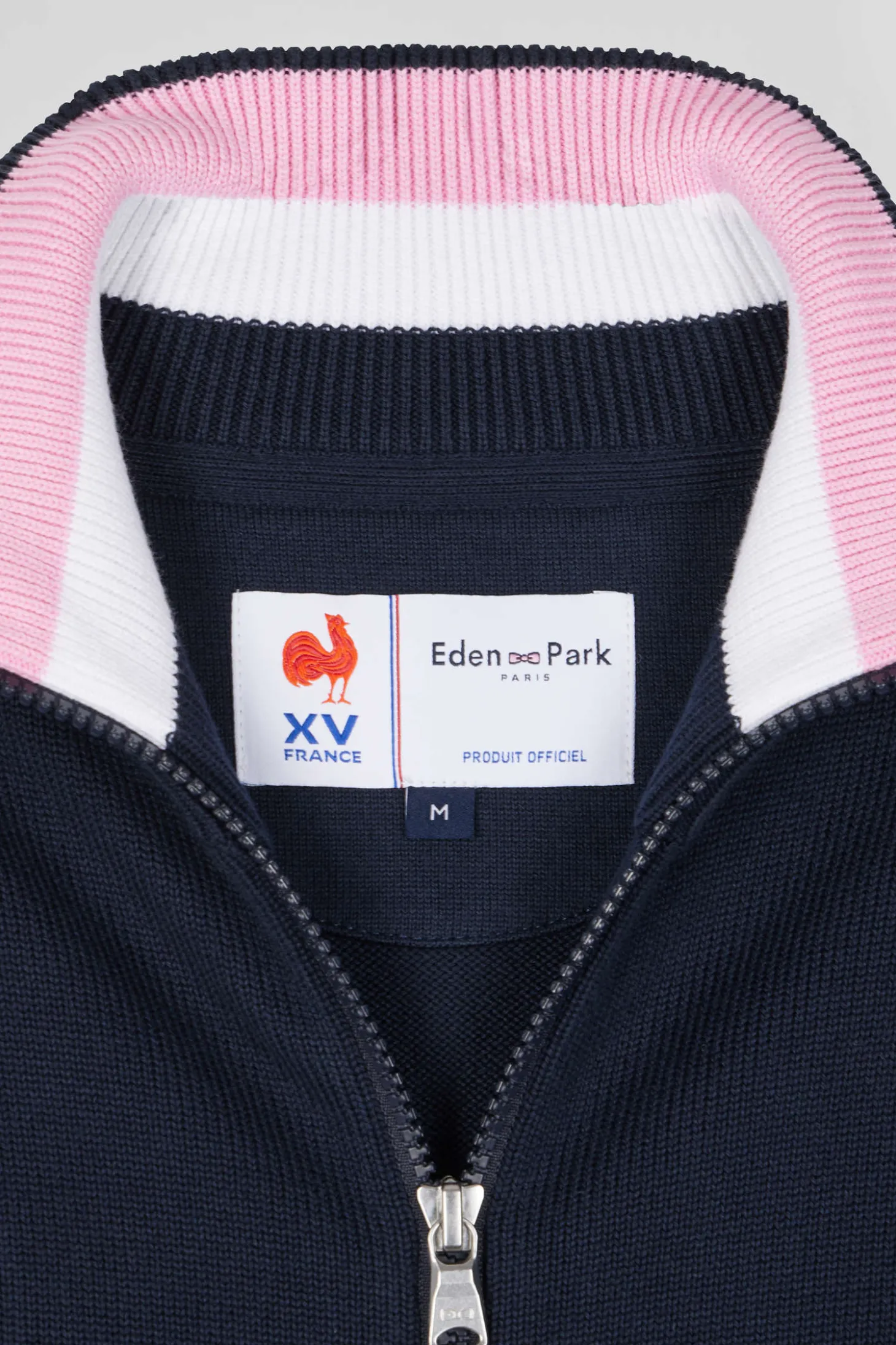 Cardigan zippé en coton bleu marine coupe Regular badge gomme détails XV de France tricolore