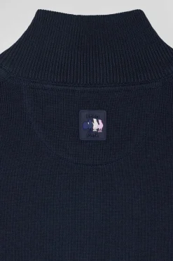 Cardigan zippé en coton bleu marine coupe Regular badge gomme détails XV de France tricolore