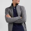 Cardigan zippé en coton et cachemire gris coupe Regular rayures verticales