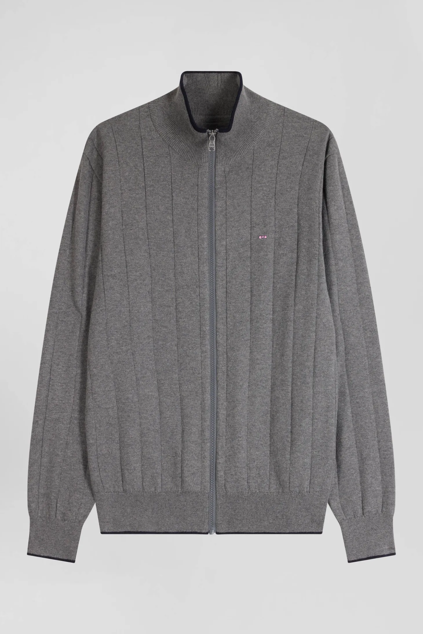 Cardigan zippé en coton et cachemire gris coupe Regular rayures verticales