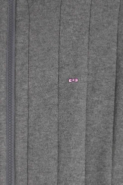 Cardigan zippé en coton et cachemire gris coupe Regular rayures verticales