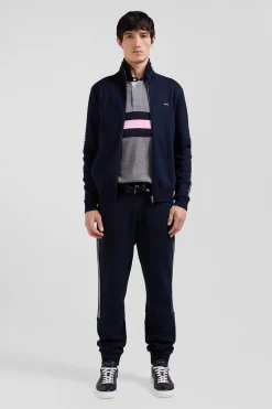 Cardigan zippé en coton milano bleu marine coupe Regular