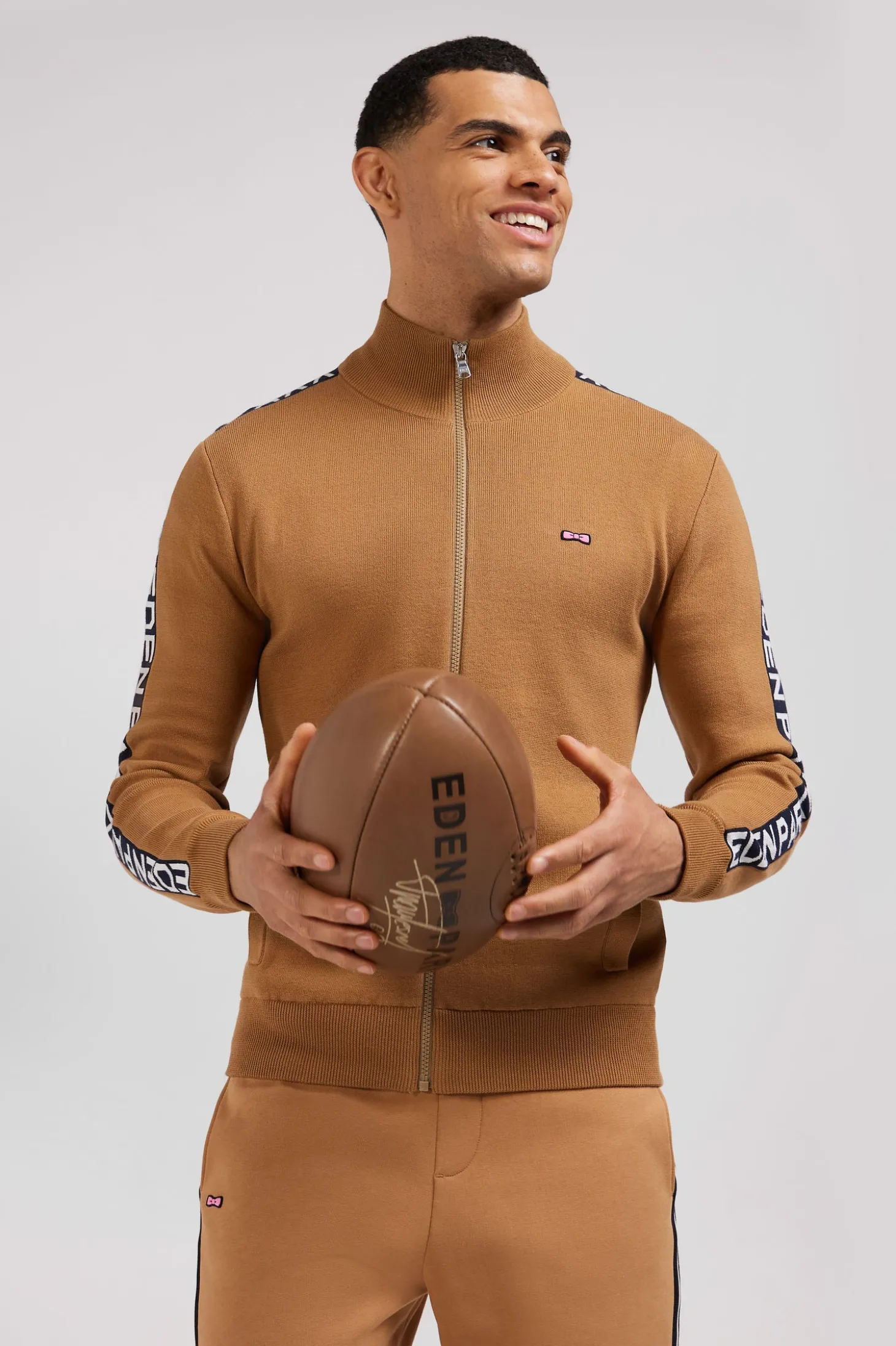 Cardigan zippé en coton milano camel coupe Regular