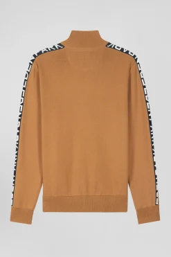 Cardigan zippé en coton milano camel coupe Regular
