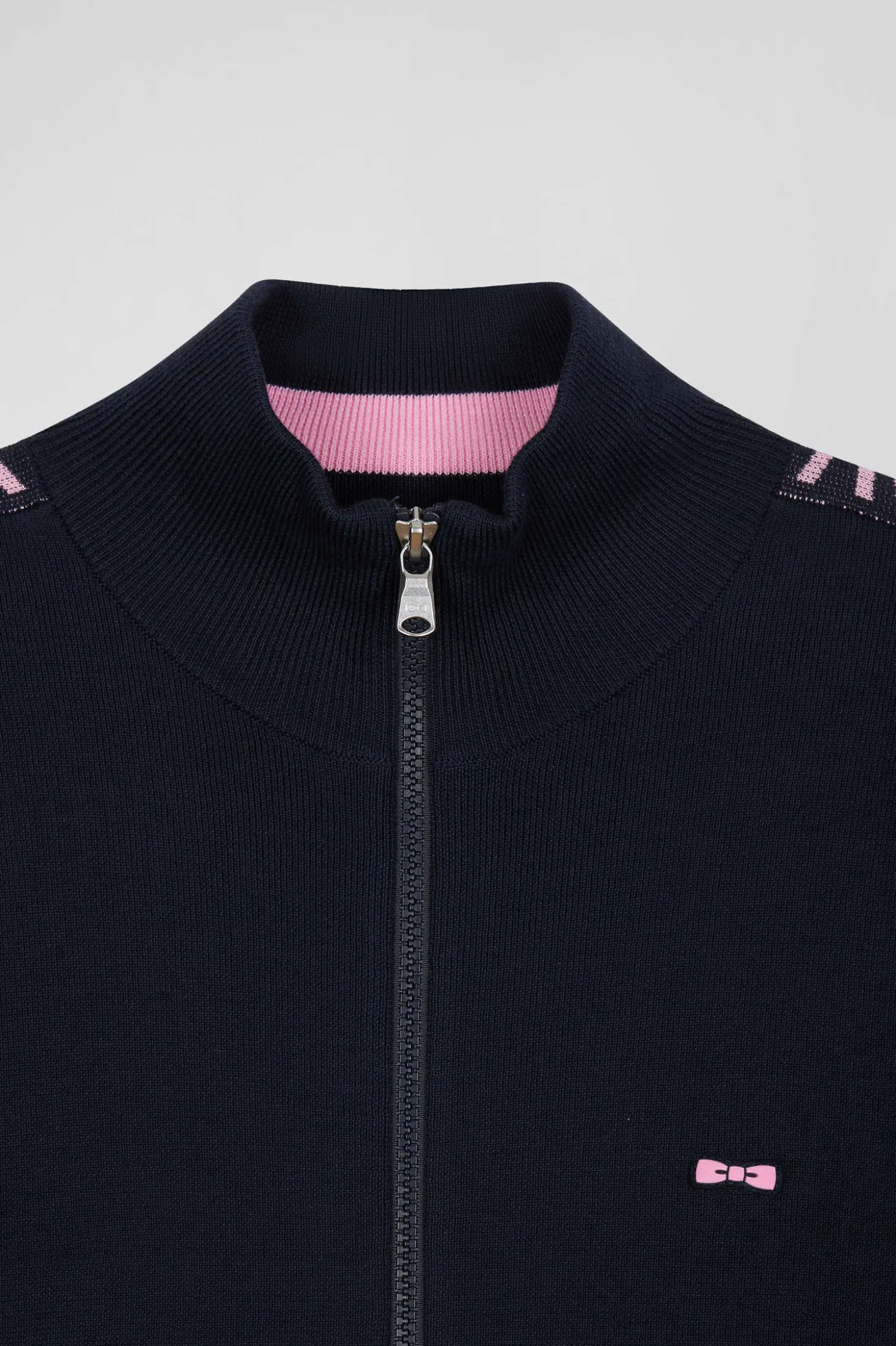 Cardigan zippé en coton milano bleu marine coupe Regular