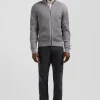 Cardigan zippé en laine et coton gris coupe Regular