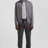 Cardigan zippé en laine et coton uni gris