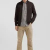 Cardigan zippé en laine et coton uni marron