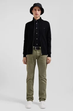 Cardigan zippé en laine et coton uni noir