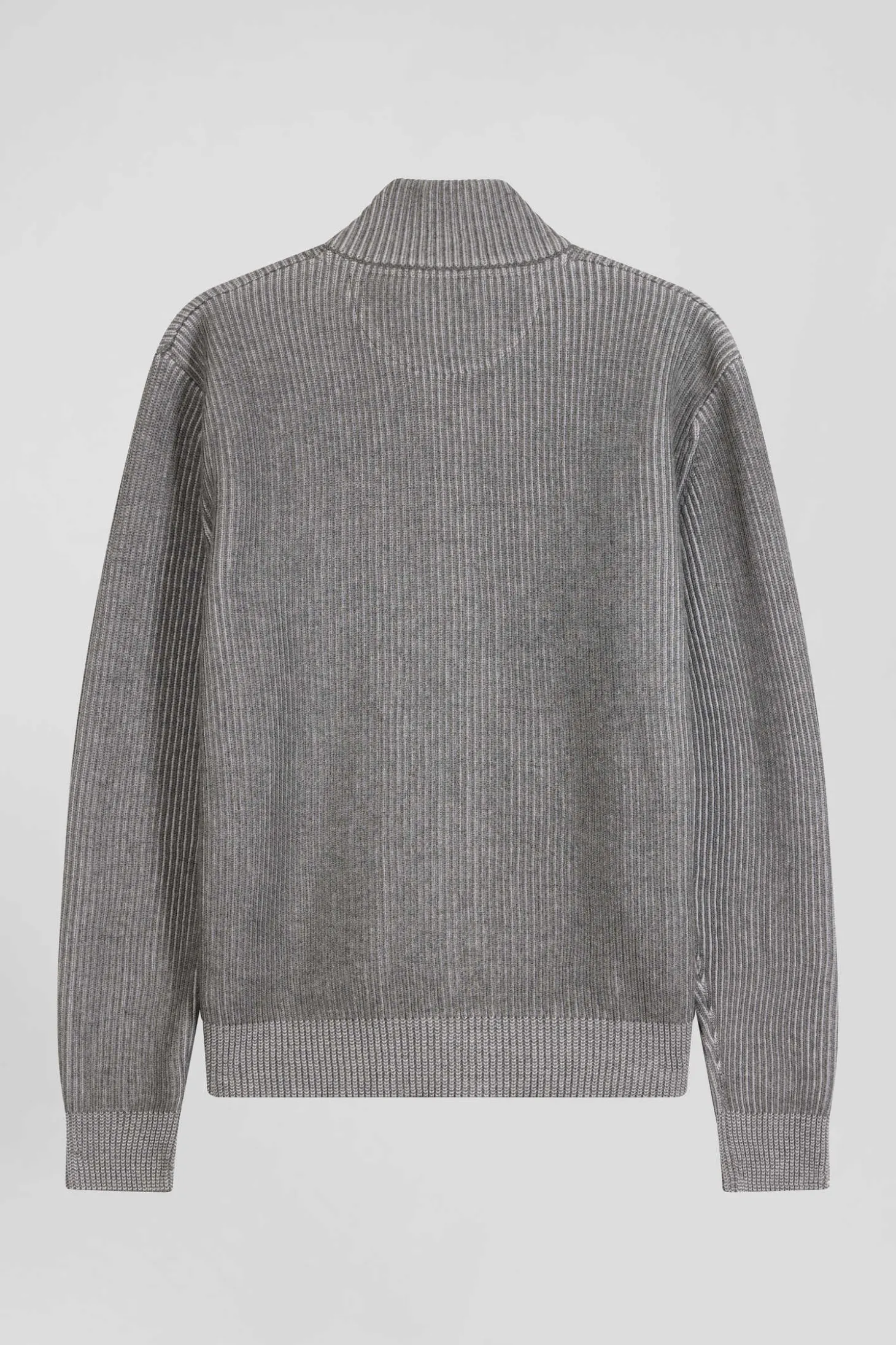 Cardigan zippé en laine et coton gris coupe Regular