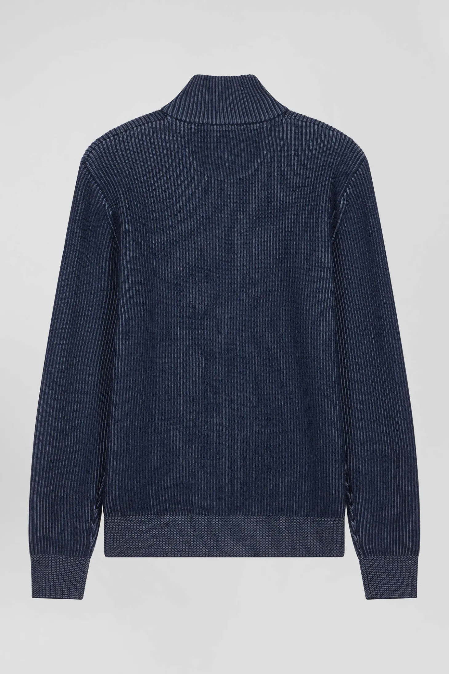 Cardigan zippé en laine et coton bleu marine coupe Regular